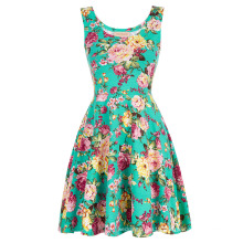 Kate Kasin Stylish & Slim Fit Casual Sleeveless U-Neck Floral Print Summer Dress KK000297-3
